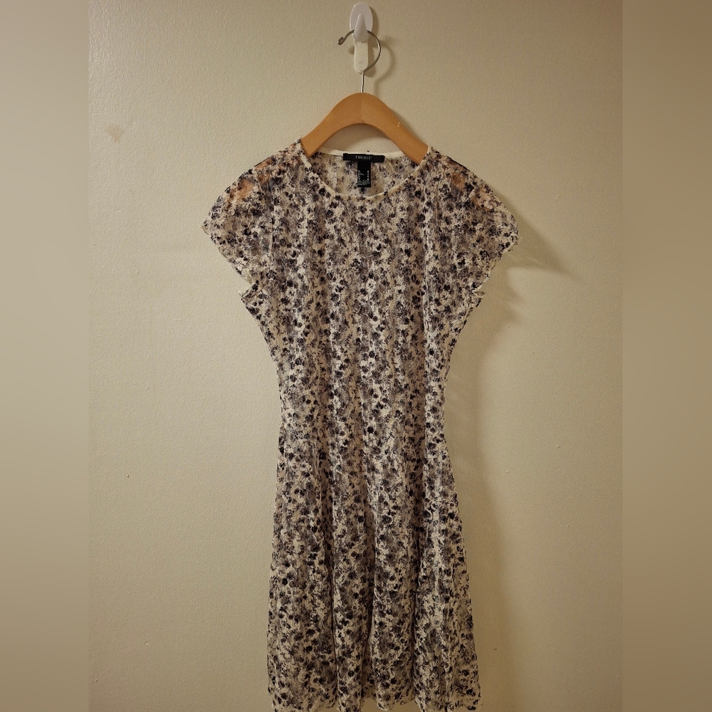 Forever 21 Black And White Sheer Floral Midi Dress